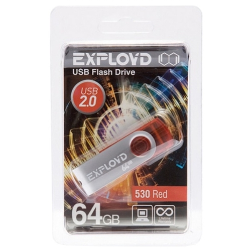 

Флешка 64Gb USB 2.0 EXPLOYD 530, красный (EX064GB530-R), 530