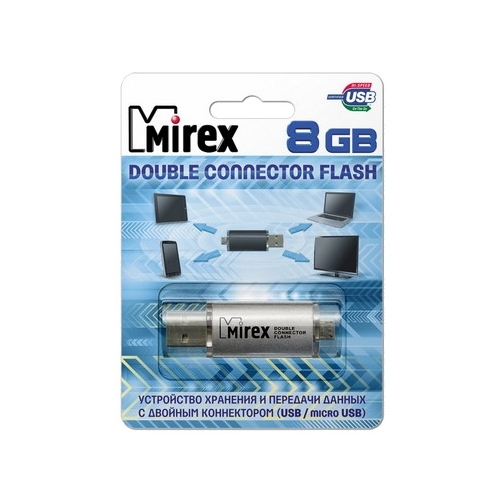 

Флешка 8Gb USB 2.0/microUSB Mirex SMART, серебристый (13600-DСFSSM08), SMART