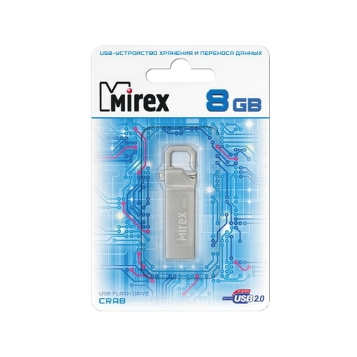 

Флешка 8Gb USB 2.0 Mirex CRAB, серебристый (13600-ITRCRB08), CRAB