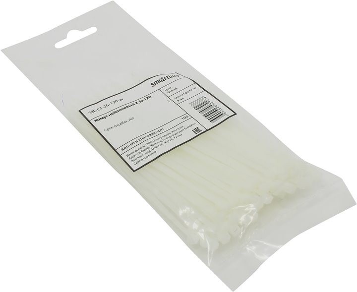 

Стяжка Smartbuy, 2.5 мм x 120 мм, 100 шт., белый (SBE-CT-25-120-w)