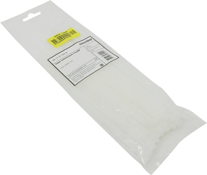 

Стяжка Smartbuy, 2.5 мм x 200 мм, 100 шт., белый (SBE-CT-25-200-w)
