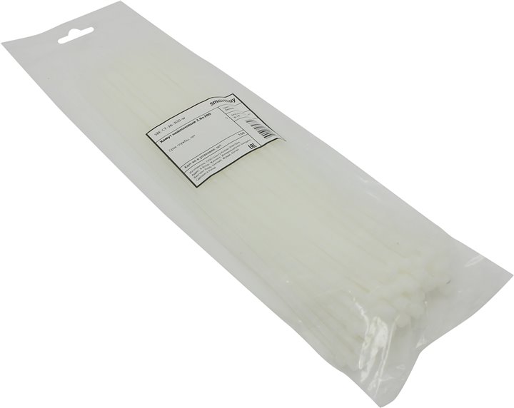 

Стяжка Smartbuy, 3.6 мм x 300 мм, 100 шт., белый (SBE-CT-36-300-w)