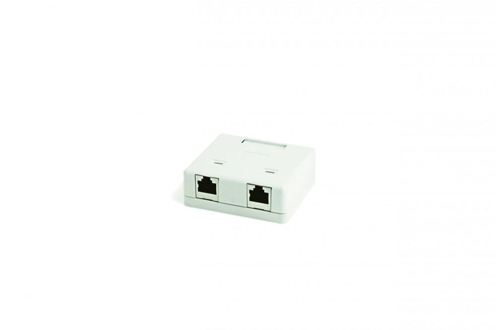 Розетка RJ-45+RJ-45 открытый монтаж категория 5e, белый, Hyperline (SB2-2-8P8C-C5e-SH-WH)