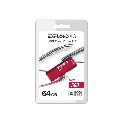 

Флешка 64Gb USB 2.0 EXPLOYD 580, красный (EX-64GB-580-Red), 580