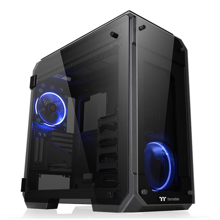 Корпус Thermaltake View 71 Tempered Glass, EATX, Full-Tower, 2xUSB 3.0, синяя подсветка, черный, без БП (CA-1I7-00F1WN-00)