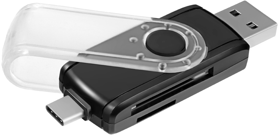 

Картридер внешний Ginzzu GR-588UB, мультиформатный, USB 3.0/Type C OTG, черный, GR-588UB