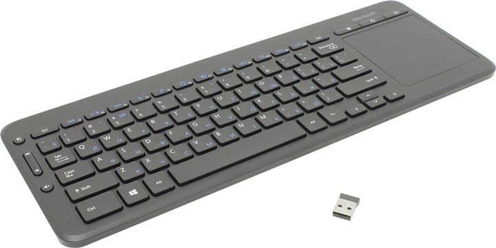 

Клавиатура беспроводная Microsoft All-in-One, мембранная, TouchPad, USB, черный, All-in-One