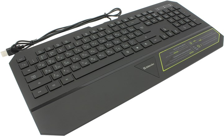 

Клавиатура проводная Defender Oscar SM-660L Pro, мембранная, подсветка, USB, черный (45662), Oscar SM-660L