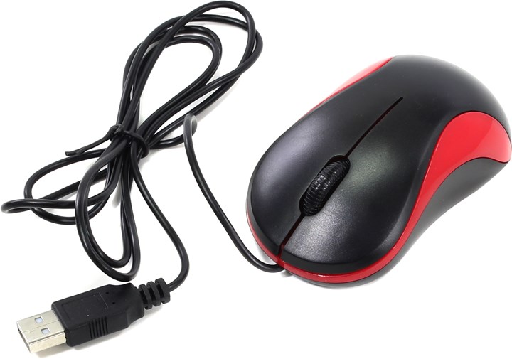 Мышь проводная Oklick 115S Optical Mouse for Notebooks Black-Red USB, 1000dpi, оптическая светодиодная, USB, красный