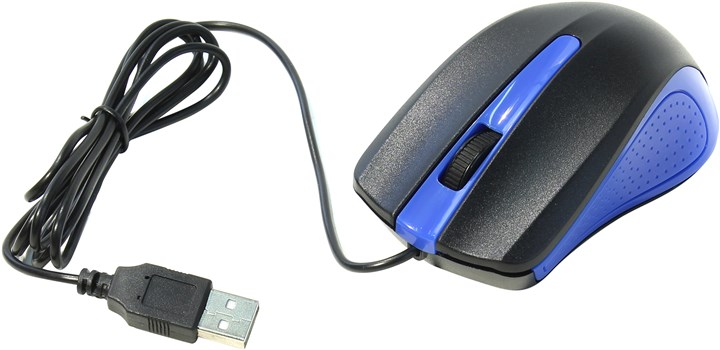 Мышь проводная Oklick 225M, 1200dpi, оптическая светодиодная, USB, черный/синий (288233)