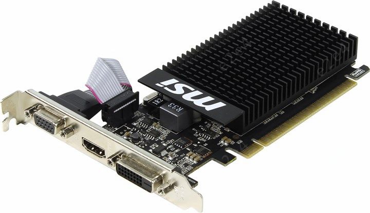 Видеокарта MSI NVIDIA GeForce GT710, 2Gb DDR3, 64bit, PCI-E, VGA, DVI, HDMI, Retail (GT 710 2GD3H LP)