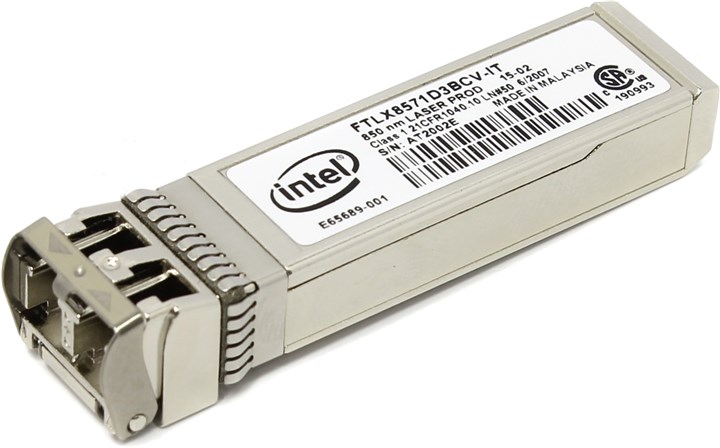 

Модуль SFP+ Intel FTLX8571D3BCV-IT, 300 м, LC, Tx:850 нм, Rx:850 нм, 10 Гбит/с, MM (E10GSFPSR/903239), Серебристый, FTLX8571D3BCV-IT