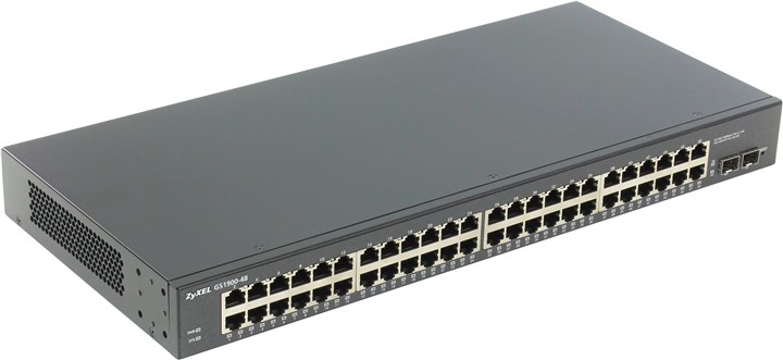 

Коммутатор ZyXEL GS1900-48, управляемый, кол-во портов: 48x1 Гбит/с, SFP 2x1 Гбит/с, установка в стойку (GS1900-48-EU0101F), GS1900-48