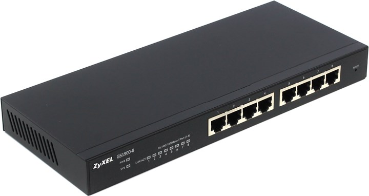 

Коммутатор ZYXEL GS1900-8, управляемый, кол-во портов: 8x1 Гбит/с (GS1900-8-EU0101F), GS1900-8