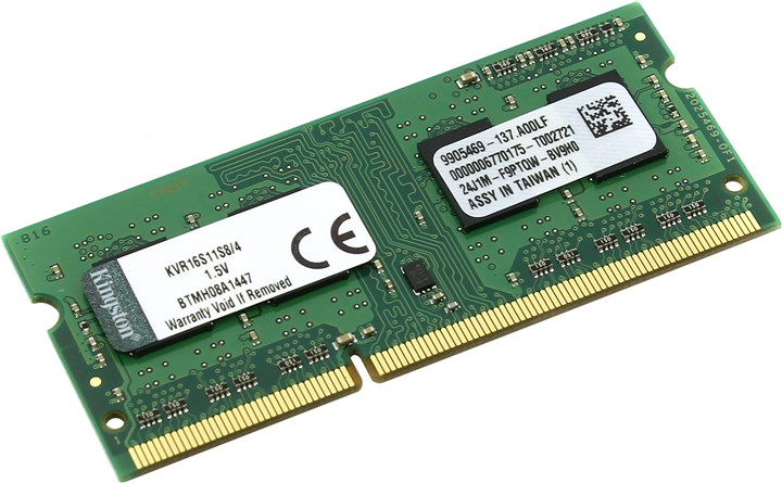

Память DDR3 SODIMM 4Gb, 1600MHz, CL11, 1.5V Kingston Value Ram (KVR16S11S8/4), KVR16S11S8/4