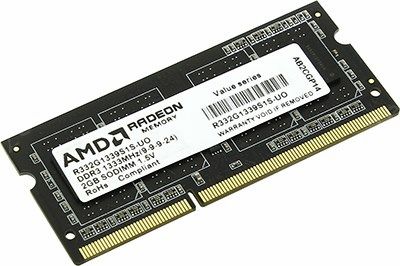 

Память DDR3 SODIMM 2Gb, 1333MHz, CL9, 1.5 В, AMD (R332G1339S1S-UO), R332G1339S1S-UO
