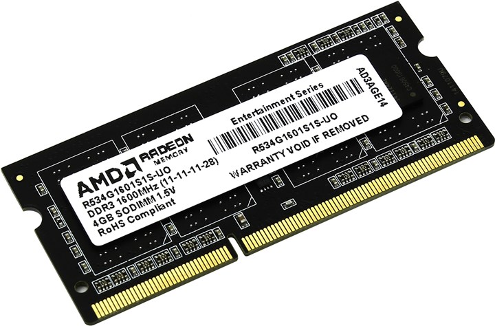 

Память DDR3 SODIMM 4Gb, 1600MHz, CL11, 1.5 В, AMD (R534G1601S1S-UO), R534G1601S1S-UO