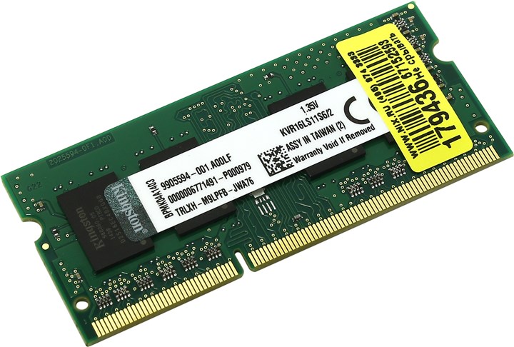 

Память DDR3L SODIMM 2Gb, 1600MHz, CL11, 1.35 В, Kingston, ValueRAM (KVR16LS11S6/2), KVR16LS11S6/2