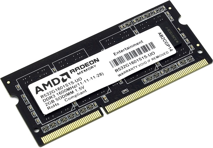 

Память DDR3 SODIMM 2Gb, 1600MHz, CL10, 1.5 В, AMD (R532G1601S1S-UO), R532G1601S1S-UO
