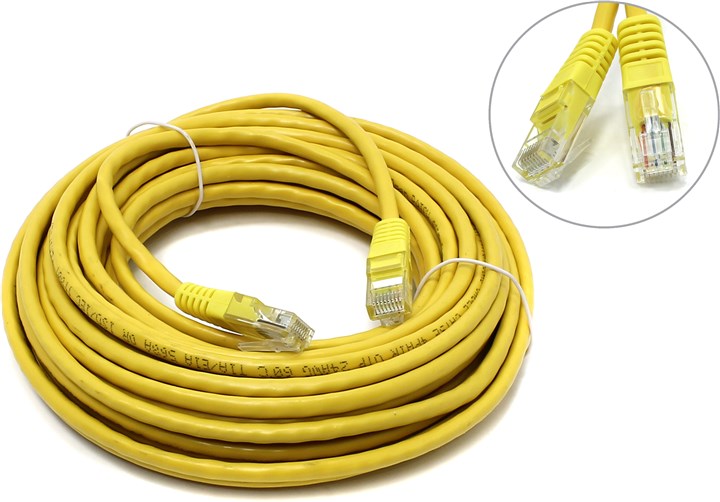 Патч-корд UTP кат.5e, 10м, RJ45-RJ45, желтый, Aopen/Qust (ANP511_10M_Y)