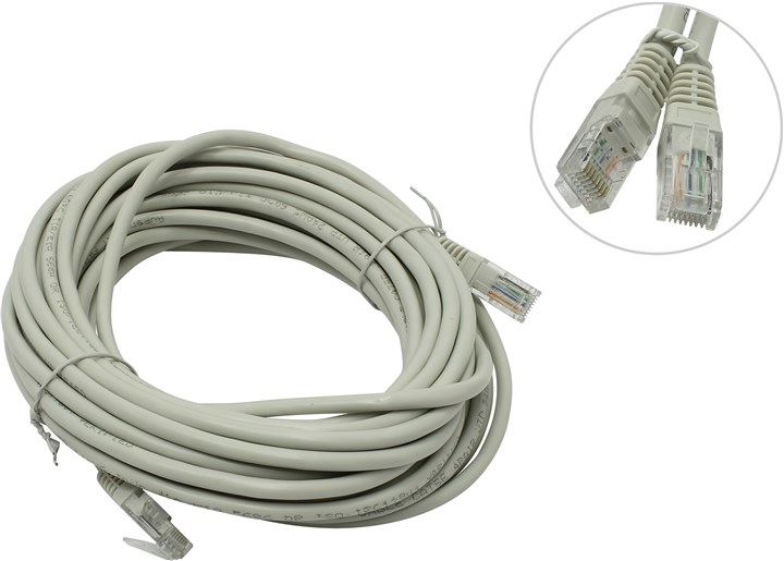 Патч-корд UTP кат.5e, 10м, RJ45-RJ45, серый, BaseLevel (BL-PATCH-10)