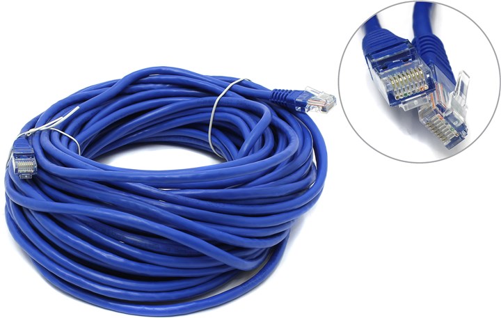 Патч-корд UTP, кат.5e, 20 м, RJ45-RJ45, синий