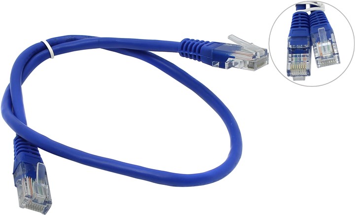 Патч-корд UTP кат.5e, 0.5м, RJ45-RJ45, синий, Aopen (ANP511_0.5M_B)