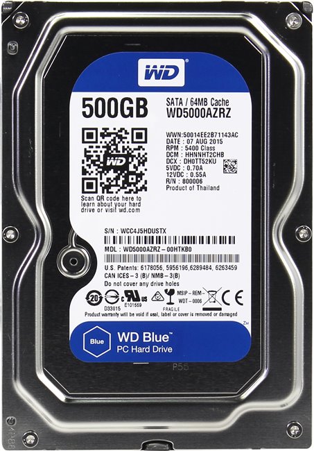 

Жесткий диск (HDD) Western Digital 500Gb Blue, 3.5", 5400rpm, 64Mb, SATA3 (WD5000AZRZ)