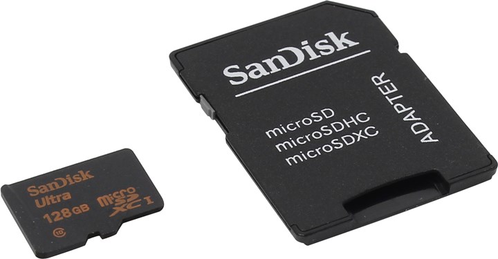 Карта памяти 128Gb microSDXC SanDisk Ultra Android Class 10 UHS-I + адаптер (SDSQUNC-128G-GN6MA)