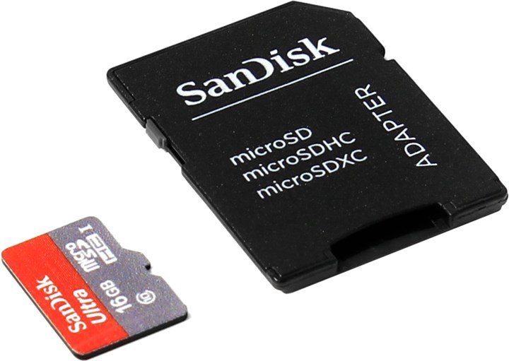 Карта памяти 16Gb microSDHC SanDisk Ultra Android Class 10 UHS-I + адаптер (SDSQUNC-016G-GN6MA)