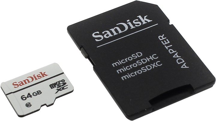 Карта памяти 64Gb microSDXC SanDisk Class 10 + адаптер (SDSDQQ-064G-G46A)