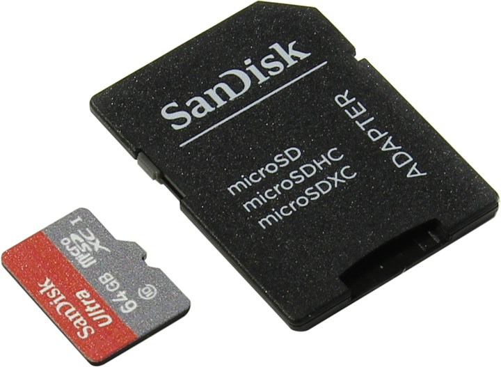 Карта памяти 64Gb microSDXC SanDisk Ultra Class 10 UHS-I + адаптер (SDSQUNC-064G-GN6IA)