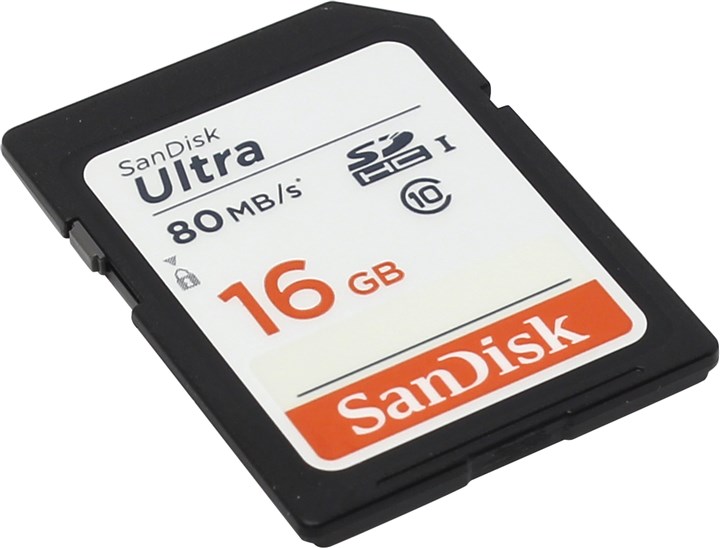 Карта памяти 16Gb SDHC Sandisk Ultra Class 10 UHS-I U1 (SDSDUNC-016G-GN6IN)