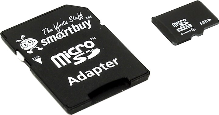 Карта памяти 8Gb microSDHC SmartBuy Class 4 + адаптер