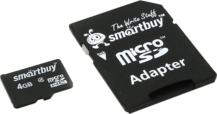 Карта памяти 4Gb microSDHC SmartBuy Class 4 + адаптер