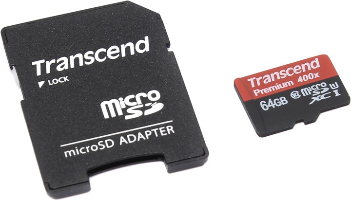 Карта памяти 64Gb microSDXC Transcend Class 10 UHS-I U1 + адаптер