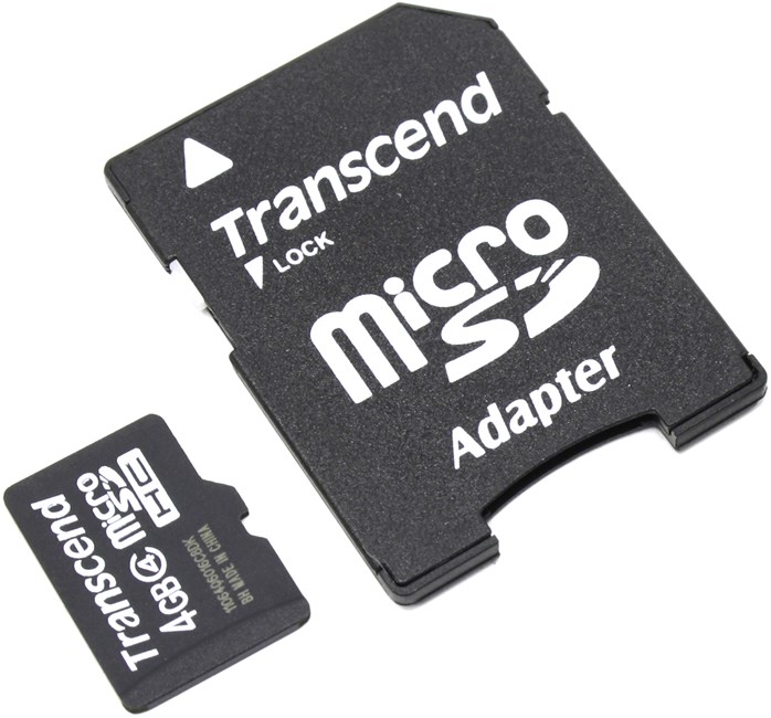 Карта памяти 4Gb microSDHC Transcend Class 4 + адаптер (TS4GUSDHC4)