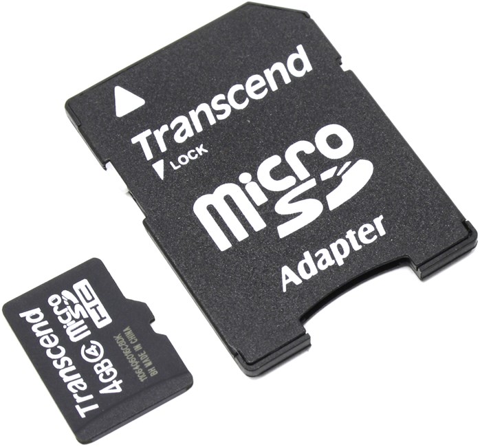 Карта памяти 4Gb microSDHC Transcend Class 4 адаптер TS4GUSDHC4 560₽