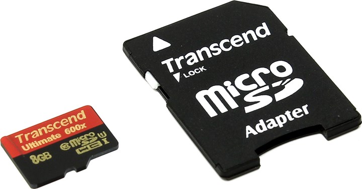 

Карта памяти 8Gb microSDHC Transcend Class 10 UHS-I U1 + адаптер, TS8GUSDHC10U1