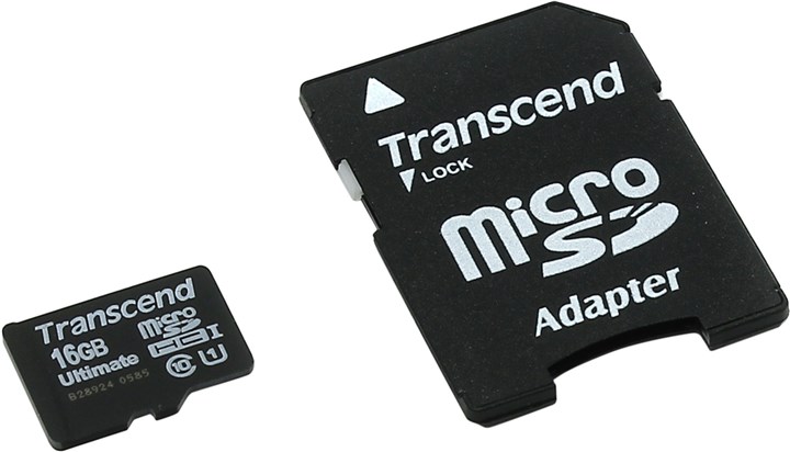 Карта памяти 16Gb microSDHC Transcend Class 10 UHS-I U1 + адаптер