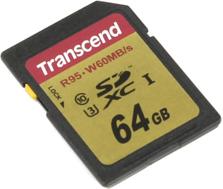 Карта памяти 64Gb SDXC Transcend Class 10 UHS-I U3 (TS64GSDU3)