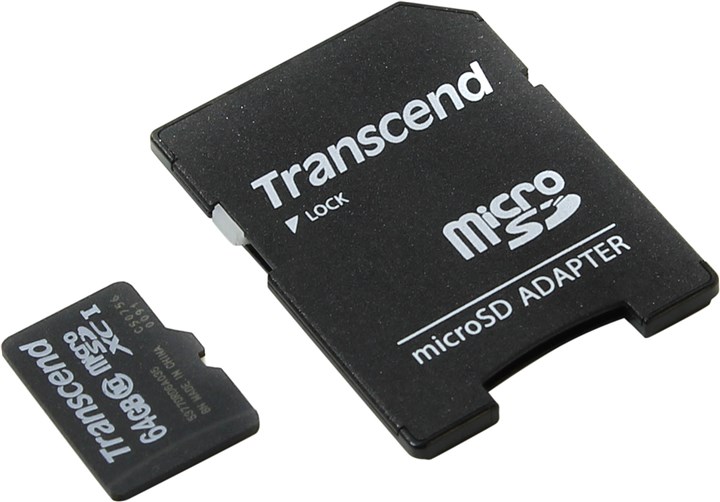 

Карта памяти 64Gb microSDXC Transcend Class 10 UHS-I U1 + адаптер, TS64GUSDXC10