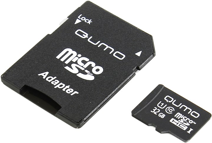 Карта памяти 32Gb microSDHC Qumo Class 10 UHS-I U1 + адаптер