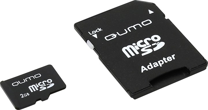 Карта памяти 2Gb microSD Qumo Class 2 + адаптер (QM2GMICSD)