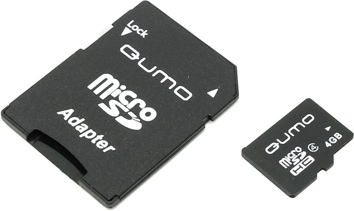 Карта памяти 4Gb microSDHC Qumo Class 4 адаптер 220₽