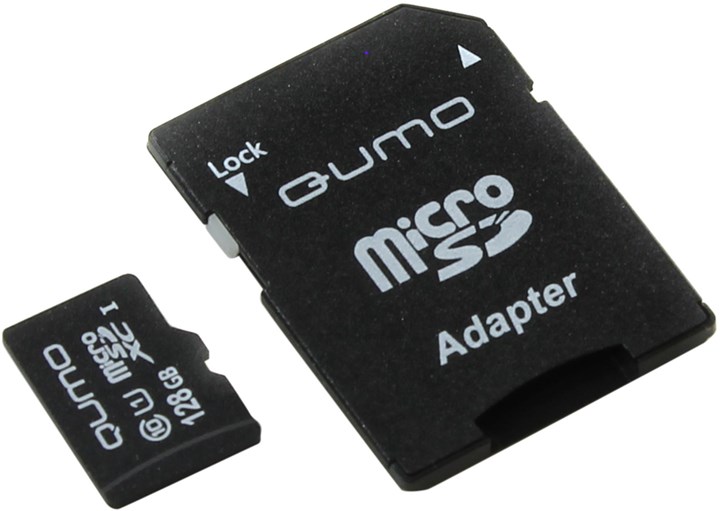 Карта памяти 128Gb microSDXC Qumo Class 10 UHS-I U1 + адаптер