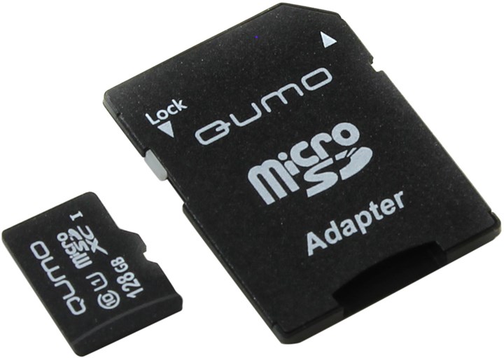 Карта памяти 128Gb microSDXC Qumo Class 10 UHS-I U1 адаптер 1100₽