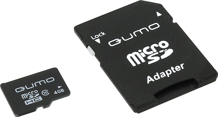 

Карта памяти 4Gb microSDHC Qumo Class 10 + адаптер, QM4GMICSDHC10