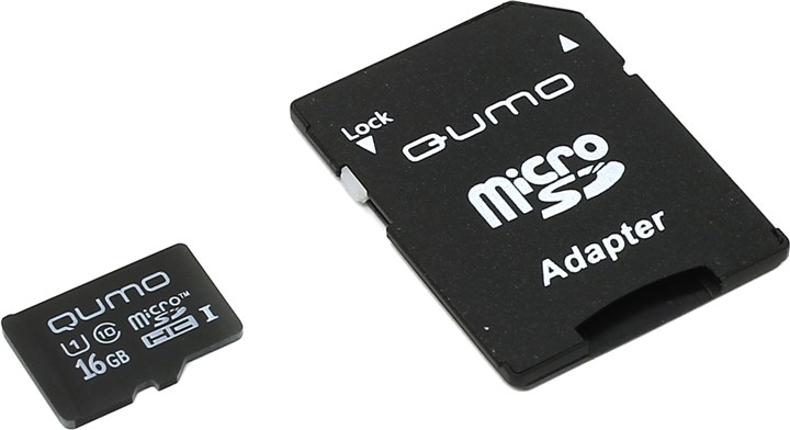 Карта памяти 16Gb microSDHC Qumo Class 10 UHS-I U1 + адаптер