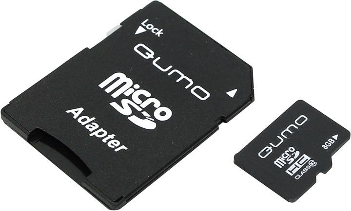 Карта памяти 8Gb microSDHC Qumo Class 10 + адаптер